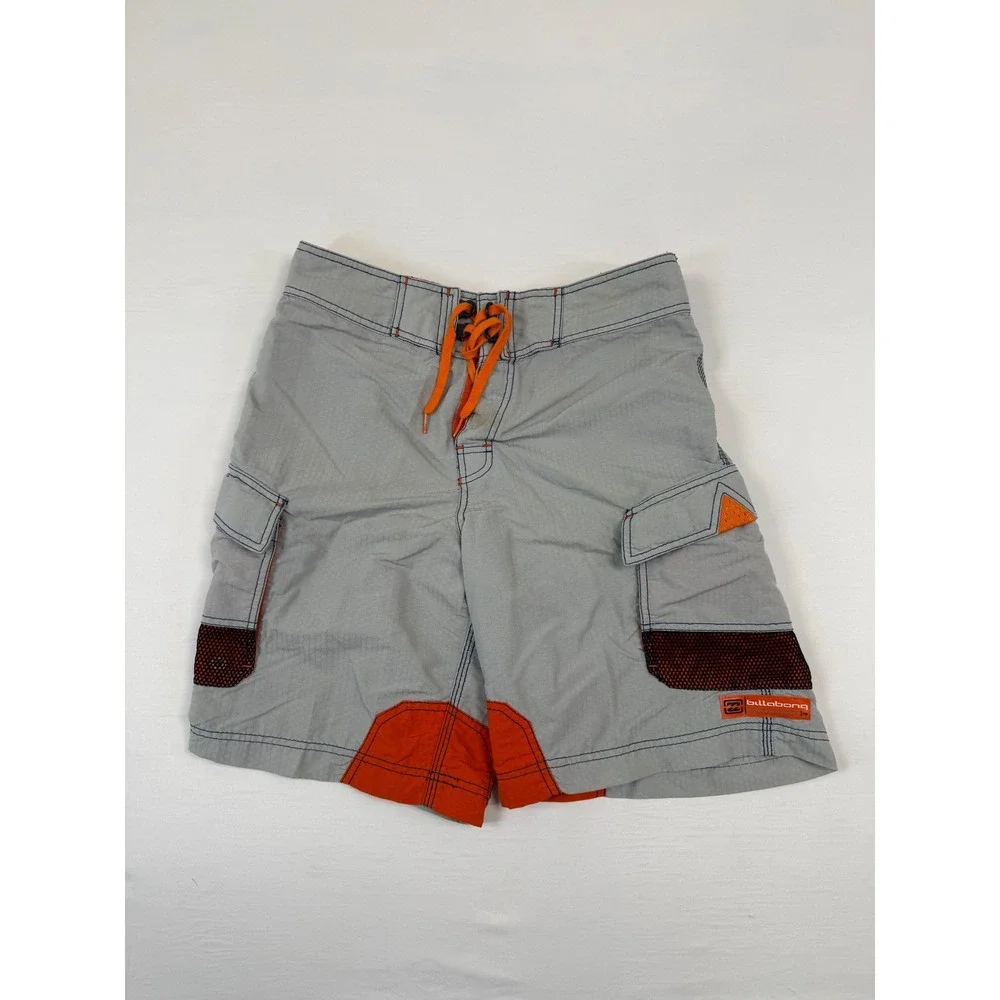 Billabong‎ Y2K Mens Board Shorts Size 32 Grey Orange Honeycomb Cargo M1096 Gas